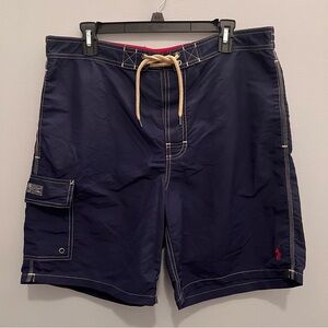 Polo Ralph Lauren Cargo Swim Trunks Mens L Swimsuit Board Shorts Lined Navy Blue